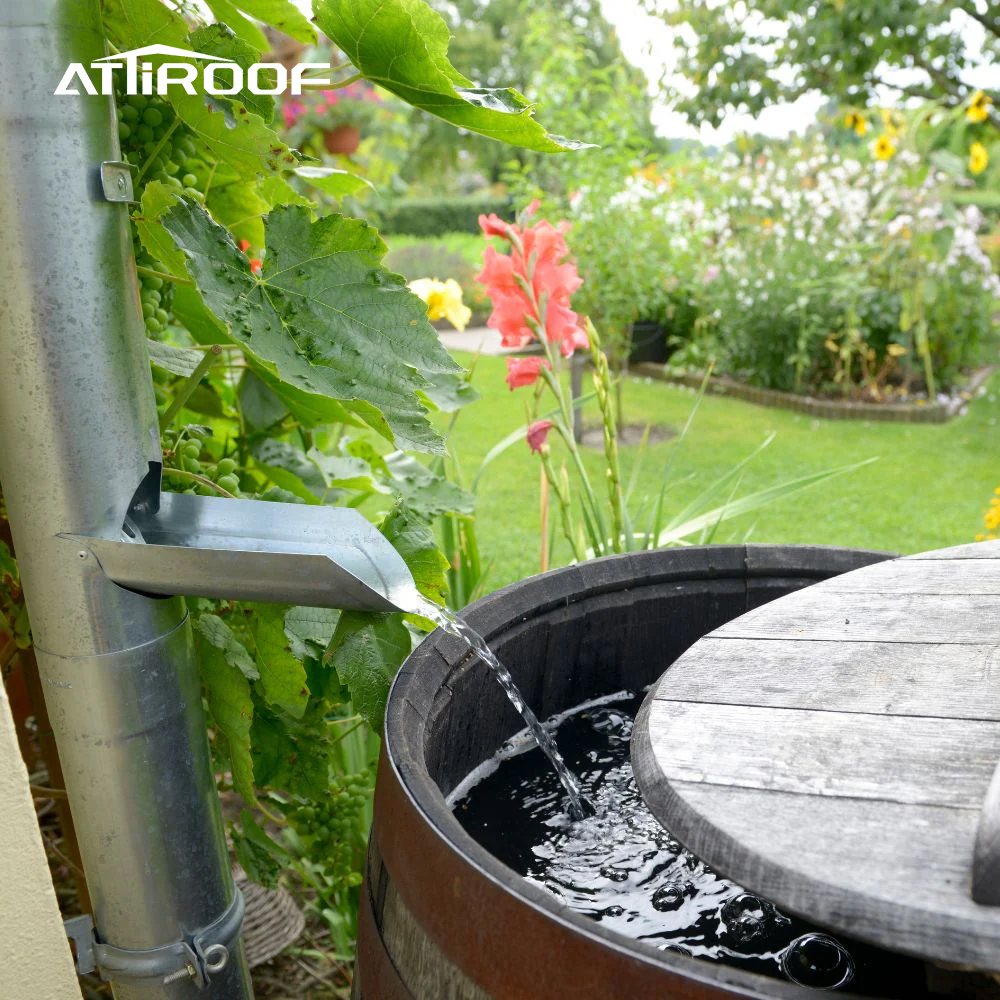 The rainwater collection system integrated with the drainage system, connected to the drainage ditch of the rain bucket or water storage tank.