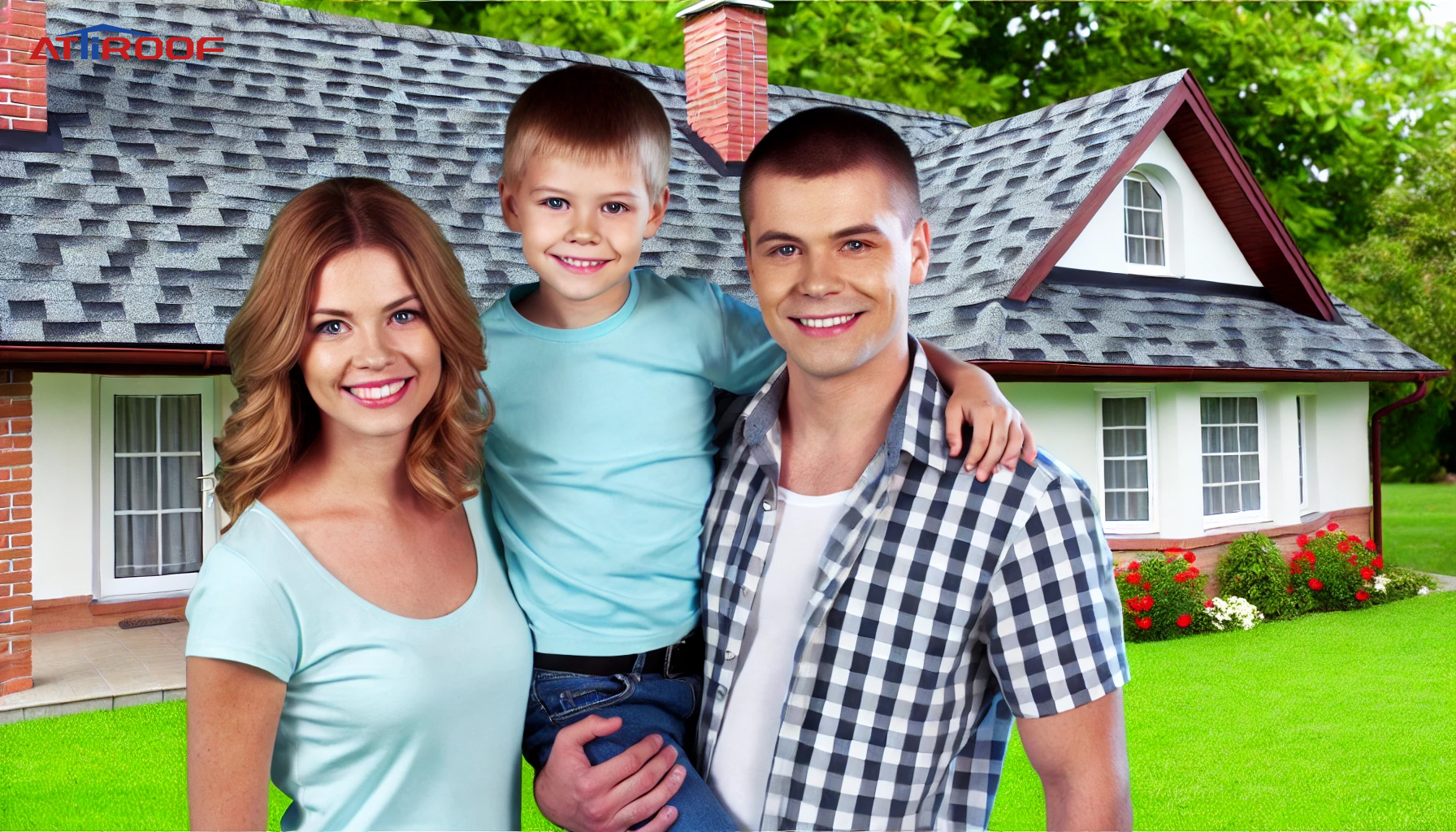 Every member of the family smiles with satisfaction at having asphalt shingles on the roof!